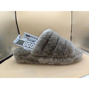 UGG Women's Fluff Yeah Slide Slipper 1095119 Charcoal New SZ 12